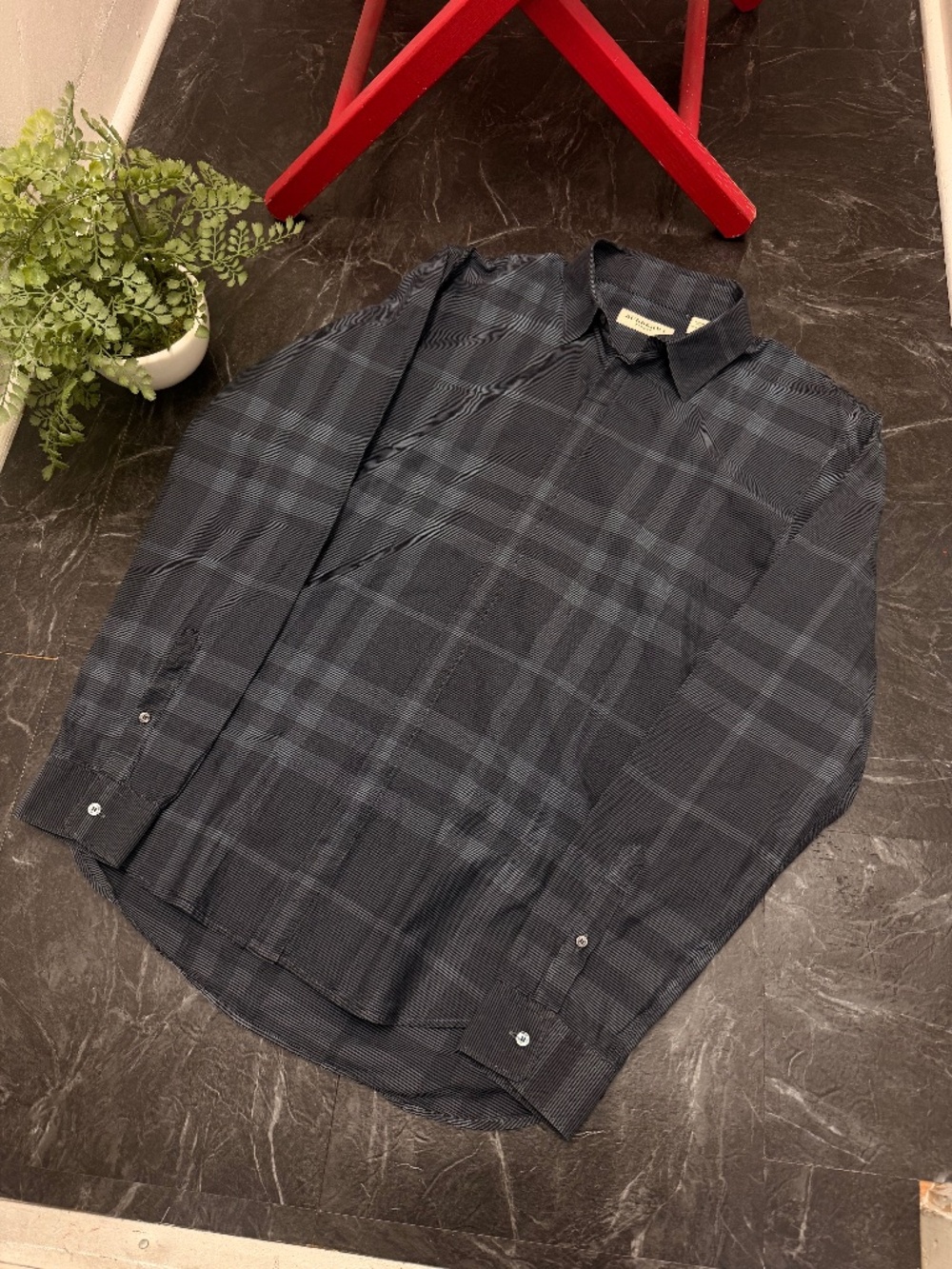 Burberry - Check Shirt - Dark Grey Navy - Size L - Preowned